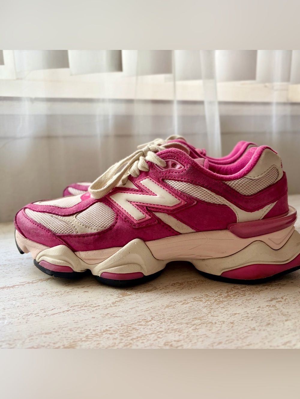 New Balance 9060 Women's Hot Pink and Cream Athletic Sneakers
